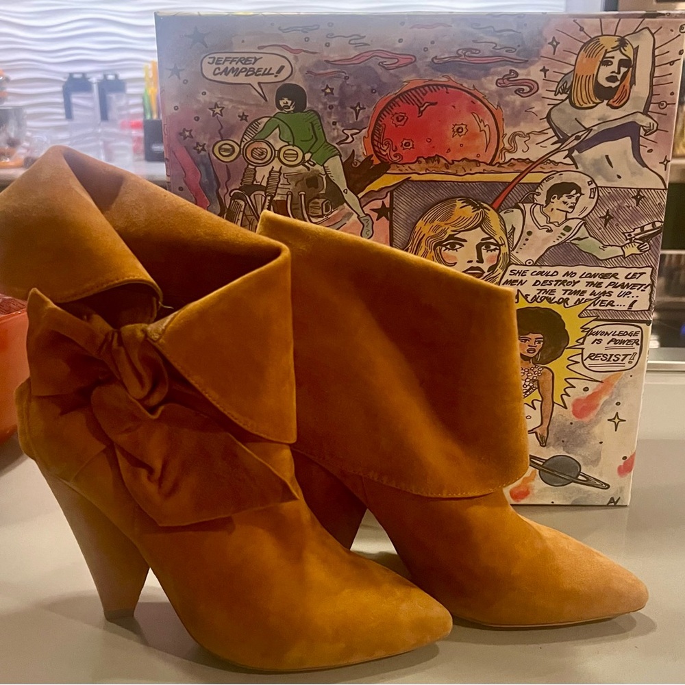 Jeffrey Campbell suede ankle boots, size 9, mustard color
4 inch platform heel
